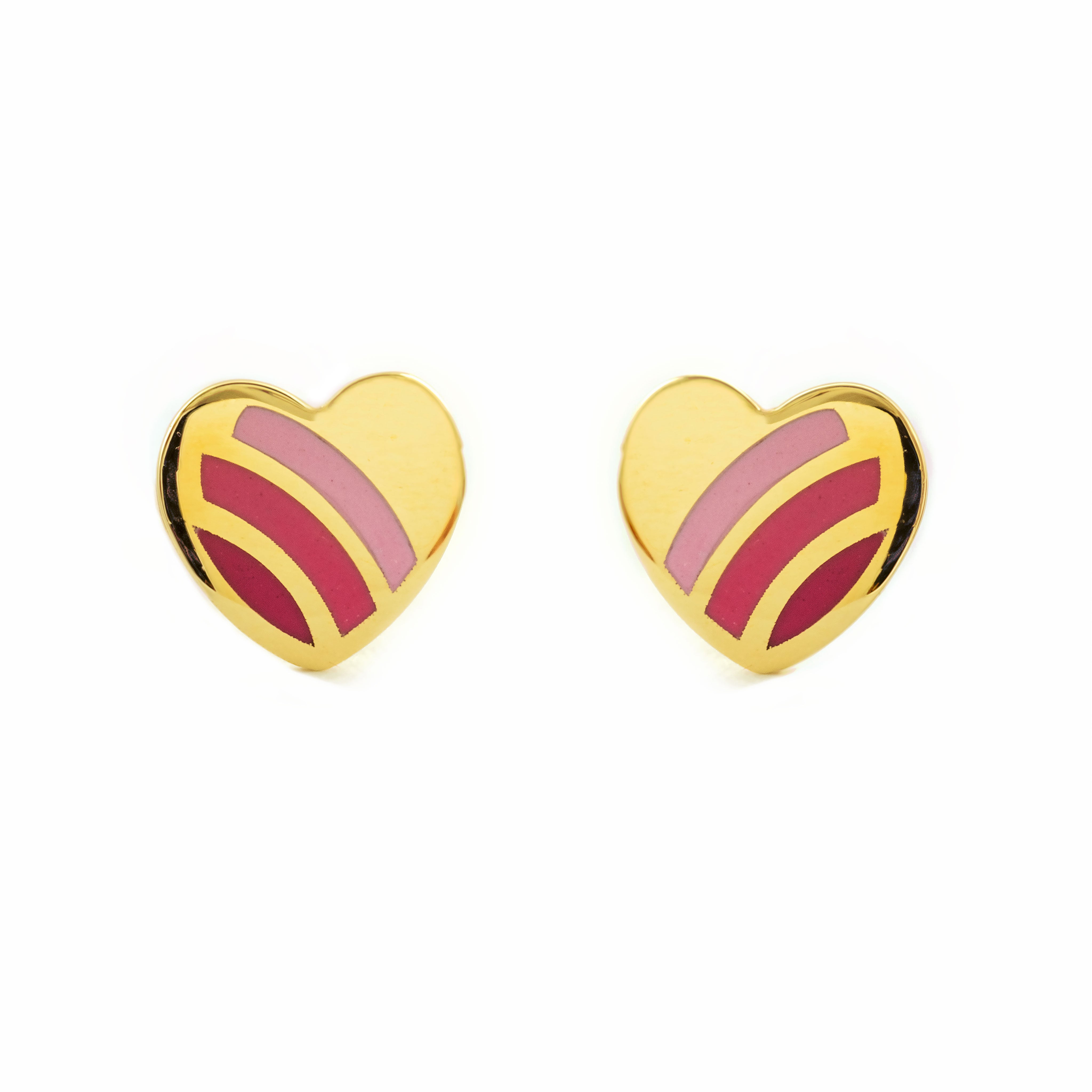 Mondepetit - Orecchini ragazza Smalto rosa Cuore Perla 4 mm Oro Giallo 9K - Scatola Regalo - Certificato di garanzia
