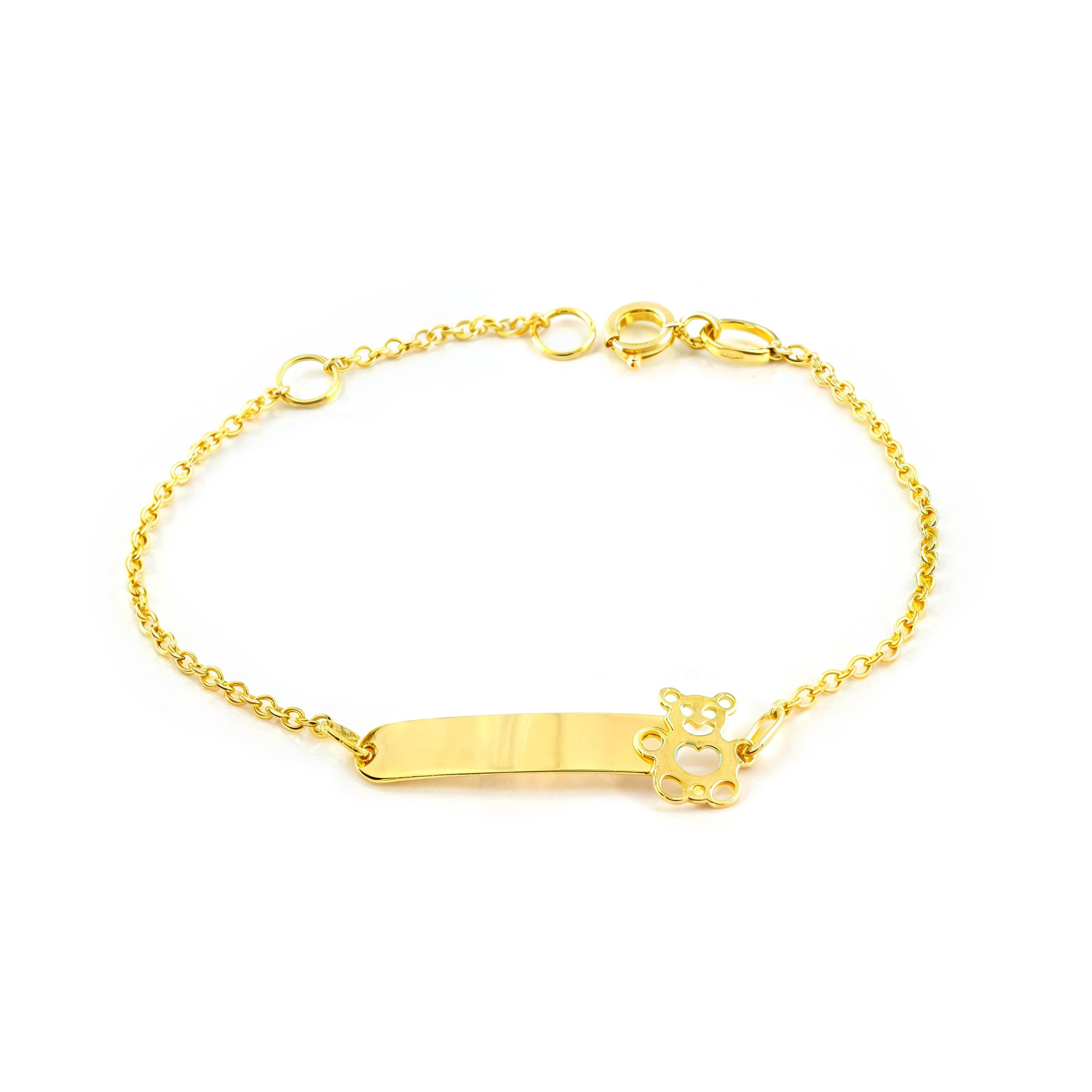 Bracciale Schiavo Oro Giallo 9k Per Bambina E Ragazza Con Orso E Zirconite – Regalo Con Scatola E Certificato Di Garanzia