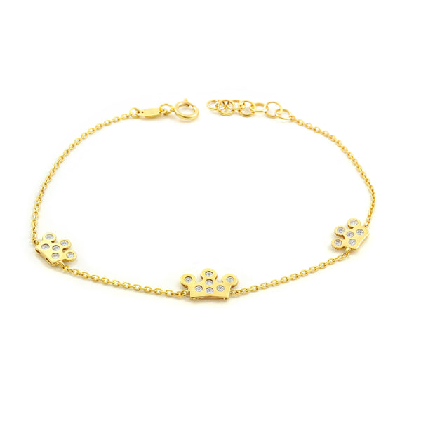 Bracciale Donna Ragazza Oro Giallo 9K Charms Corone Zircone Brillante 18 cm