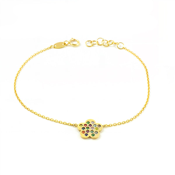 Bracciale Donna Oro Giallo 9K Fiore Margherita Zircone Colore Brillante 17 cm