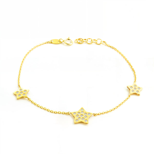 Bracciale Donna Ragazza Oro Giallo 9K Charms Stelle Zircone Brillante 18 cm