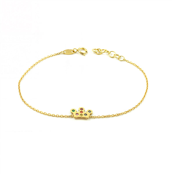 Bracciale Donna Oro Giallo 9K Corona Zircone Colore Brillante 16 cm