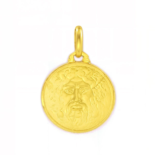 Medaglia ragazza donna oro giallo 18K rotonda bocca della verità 12 mm opaco e lucido