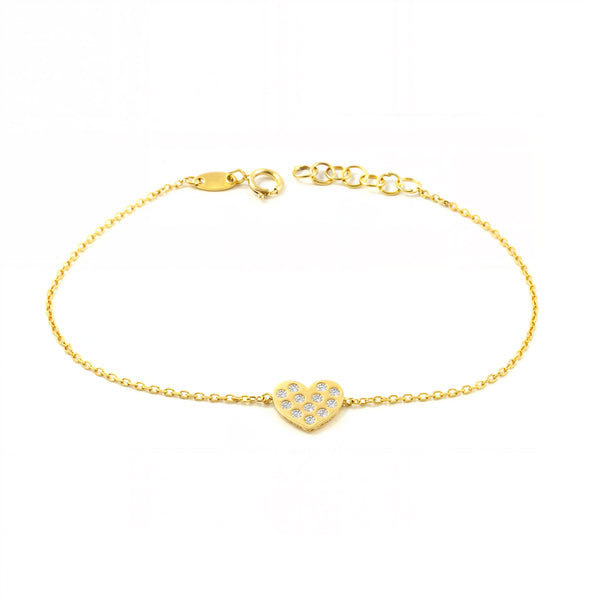 Bracciale Donna Oro Giallo 9K Cuore Zircone Brillante 16 cm