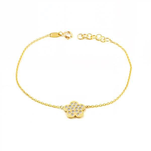 Bracciale Donna Oro Giallo 9K Fiore Margherita Zircone Brillante 17 cm