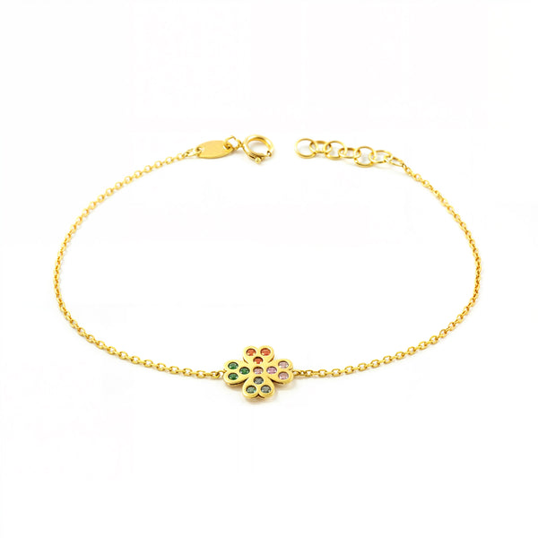 Bracciale Donna Oro Giallo 9K Quadrifoglio Zirconia Colore Brillante 17 cm