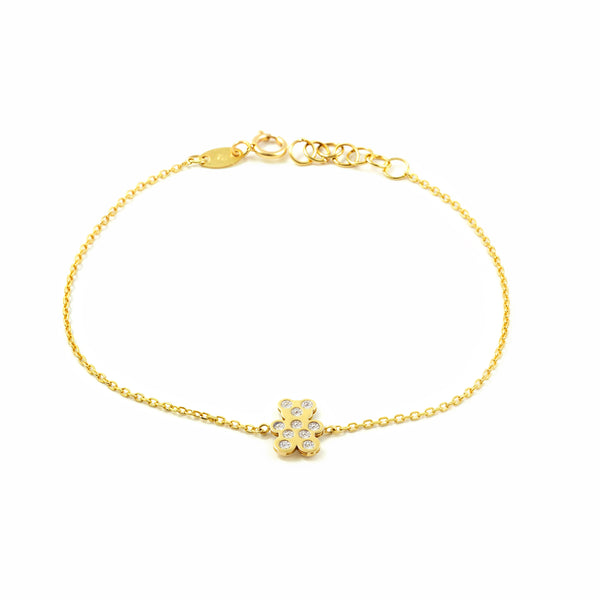 Bracciale Donna Oro Giallo 9K Orso Zircone Brillante 16 cm