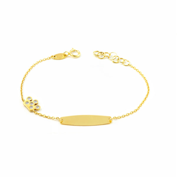 Bracciale Bambina Oro Giallo 9K Personalizzato Schiava Corona Zircone Brillante 14 cm