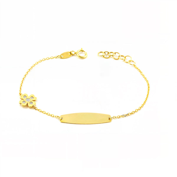 Bracciale Bambina Oro Giallo 9K Quadrifoglio Zirconia Luce 14 cm