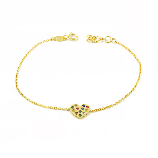 Bracciale Donna Oro Giallo 9K Cuore Zirconia Colore Brillante 16 cm