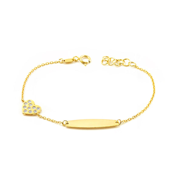 Bracciale Bambina Oro Giallo 9K Personalizzato Schiava Cuore Zircone Brillante 14 cm