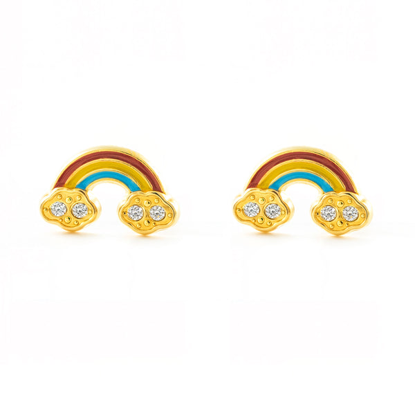 Orecchini Bambina Oro Giallo 9K Arcobaleno Smalto Multicolore Zircone Brillante