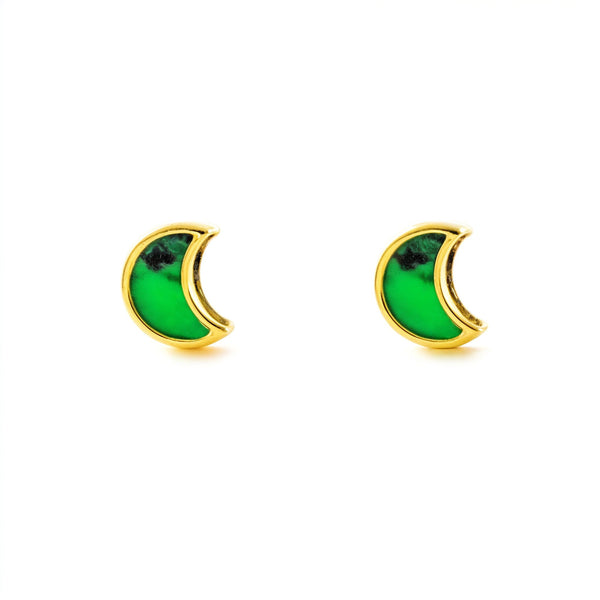 Orecchini Oro Giallo 9K Luna Malachite Brillante