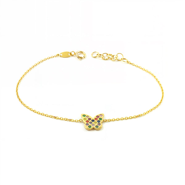 Bracciale Donna Oro Giallo 9K Farfalla Zirconia Colore Brillante 16 cm