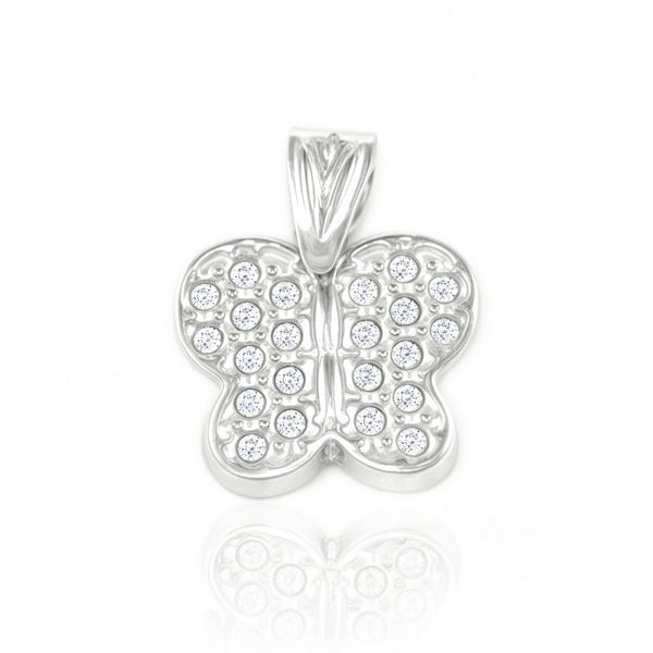 Pendente ciondolo brillante Farfalla Zircone Oro Bianco 9K