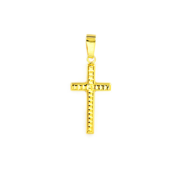 Croce Oro Giallo 18K Rettangolare Lucido e Intagliato 17 x 10 mm