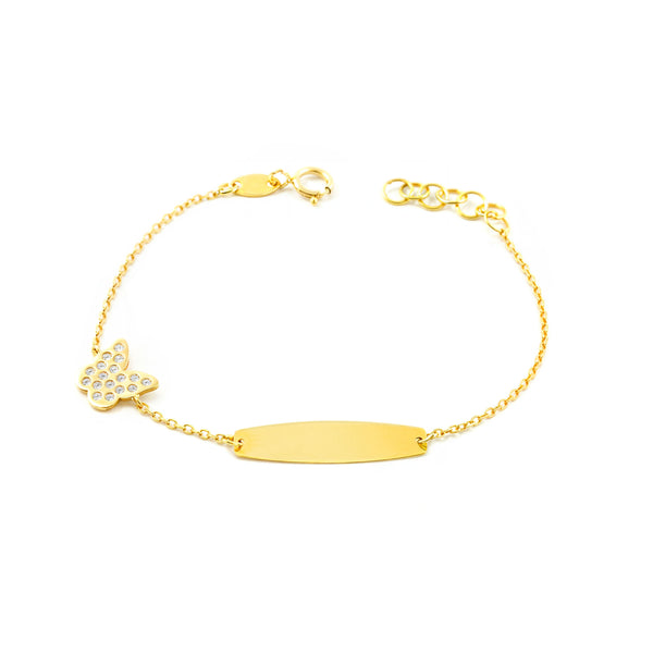 Bracciale Bambina Oro Giallo 9K Personalizzato Schiava Farfalla Zircone Brillante 14 cm