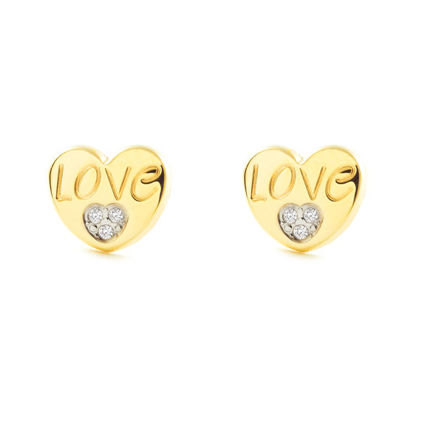 Orecchini Donna Ragazza Oro Bicolore 9K Cuore Zircone Brillante