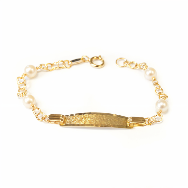 Bracciale Bebè Bambini ragazza Oro Giallo 18K Personalizzata Schiava Perla 4 mm Opaca Brillante 12 cm