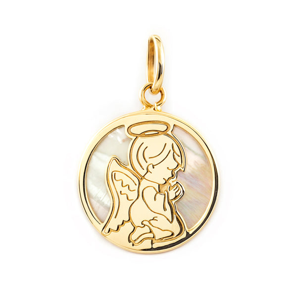 Pendente ciondolo brillante Angelo Madreperla Oro Giallo 9K