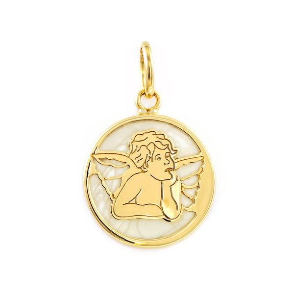 Pendente ciondolo brillante Angelo Madreperla Oro Giallo 9K