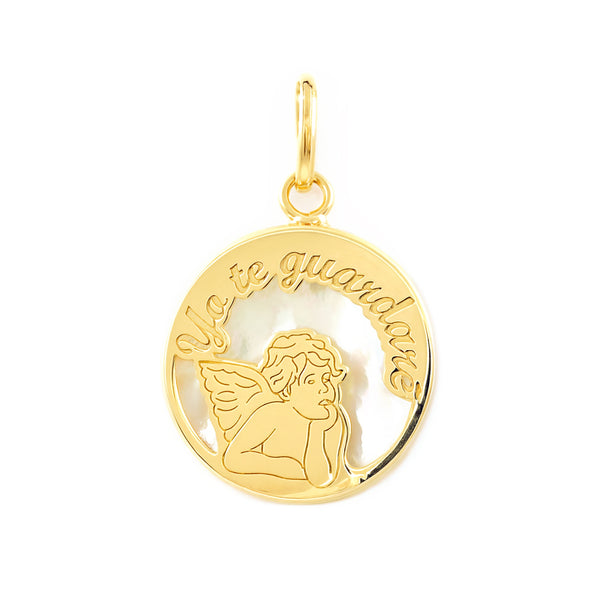 Pendente ciondolo brillante Angelo Madreperla Oro Giallo 9K
