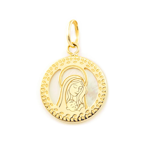 Pendente ciondolo brillante Ragazza Vergine Madreperla Oro Giallo 9K