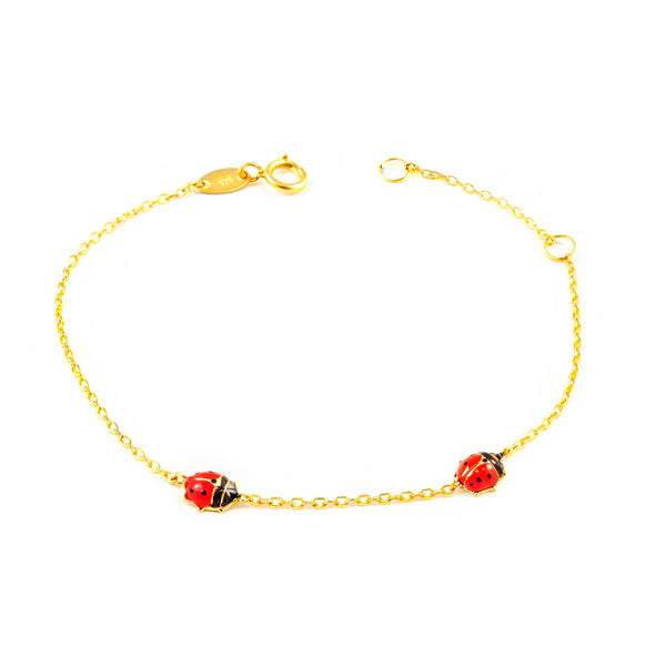 Bracciale Ragazza Oro Giallo 9K Smalto Farfalla Rossa-Nera Brillante 15 cm