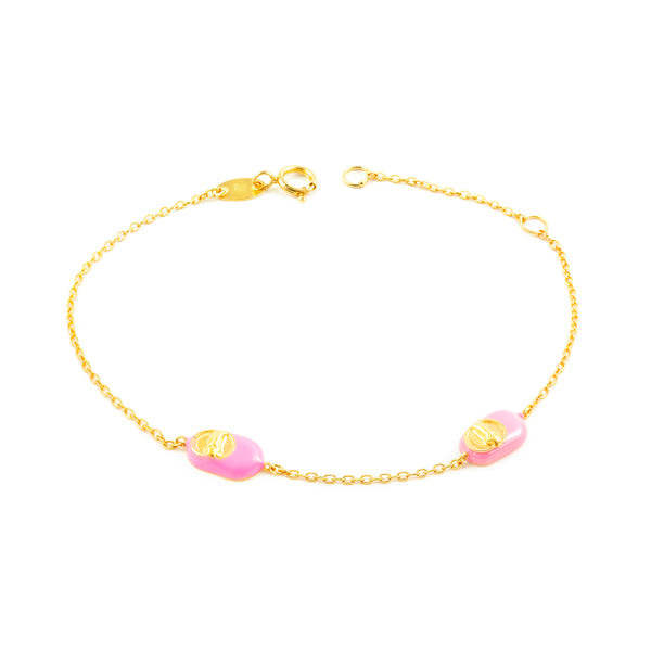 Bracciale Ragazza Oro Giallo 9K Smalto Scarpe Rosa Brillante 15 cm