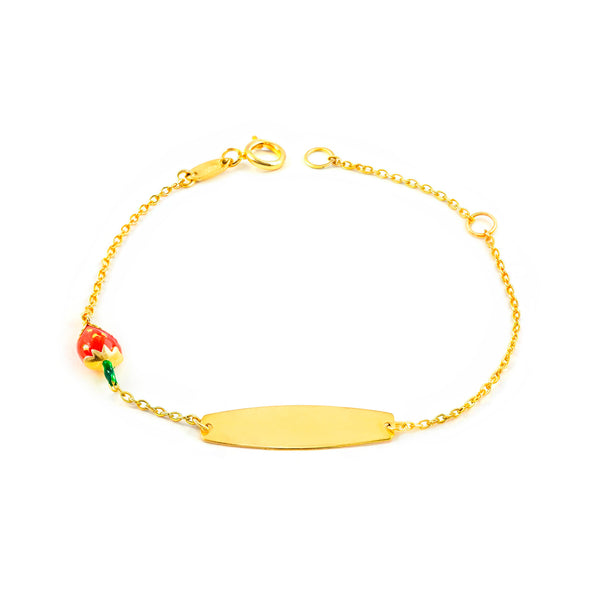 Bracciale Ragazza Oro Giallo 9K Smalto Schiava Fragole Rosso-Verde Brillante 14 cm