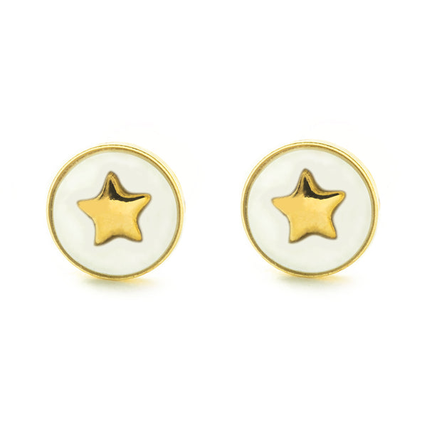 Pendientes Niña oro Amarillo 9K Estrella Nácar Madre Perla Blanco Brillo
