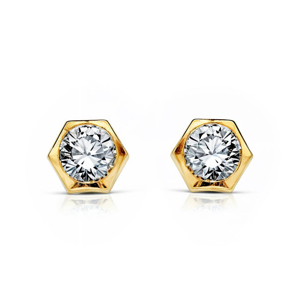 Orecchini bambini ragazza Esagono Zircone Oro Giallo 18K