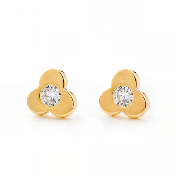 Orecchini ragazza Trifoglio Zircone Oro Giallo 18K