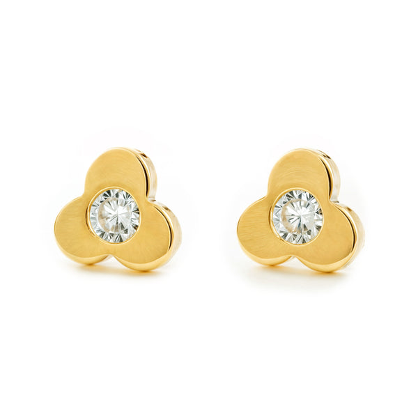 Orecchini ragazza Trifoglio Zircone Oro Giallo 18K