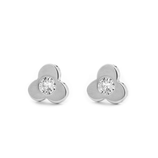 Orecchini bambini ragazza Trifoglio Zircone Oro Bianco 18K