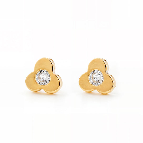 Orecchini bambini Trifoglio Zircone Oro Giallo 18K