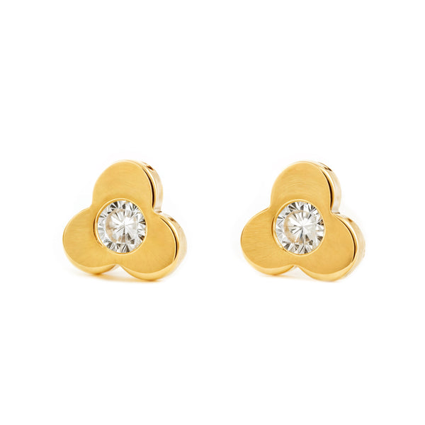 Orecchini bambini Trifoglio Zircone Oro Giallo 18K