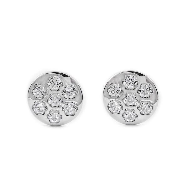 Orecchini ragazza Rotondo Zircone Oro Bianco 18K