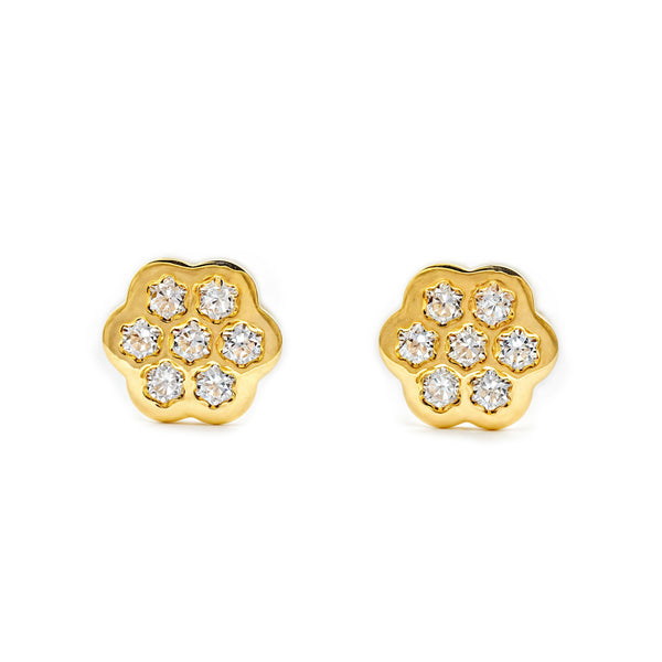 Orecchini ragazza fiore margherita Zircone Oro Giallo 18K