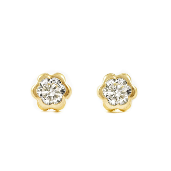 Orecchini ragazza Fiore Zircone 3,75 mm Oro Giallo 18K