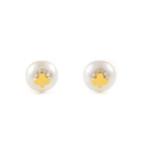Orecchini ragazza Trifoglio Perla 5.5 mm Oro Giallo 18K