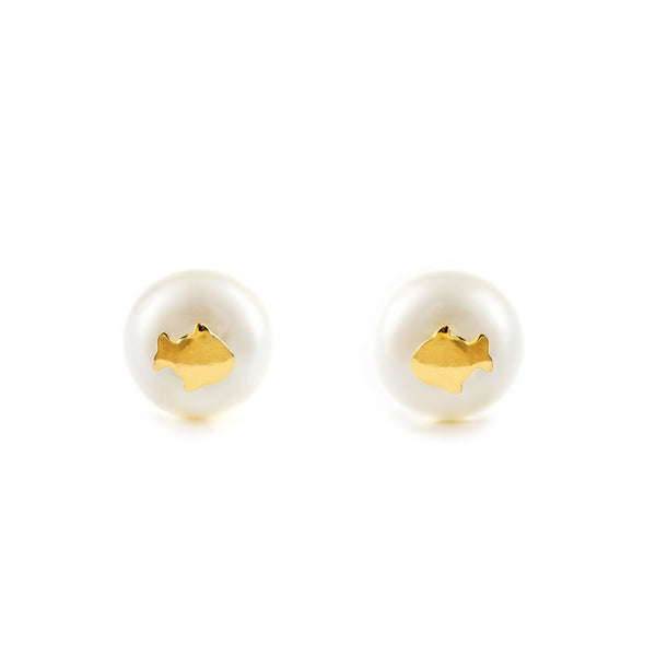 Orecchini ragazza Pesce Perla 7 mm Oro Giallo 18K