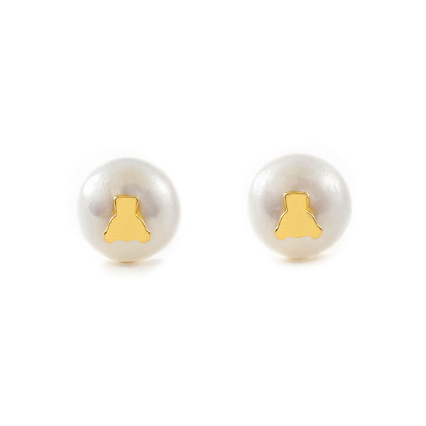 Orecchini ragazza Orso Perla 6 mm Oro Giallo 18K