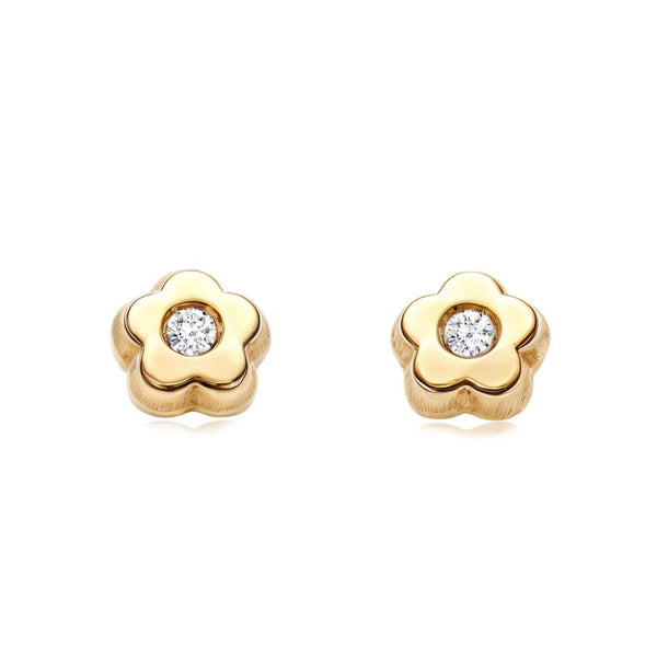 Orecchini bambini fiore margherita Zircone Oro Giallo 18K