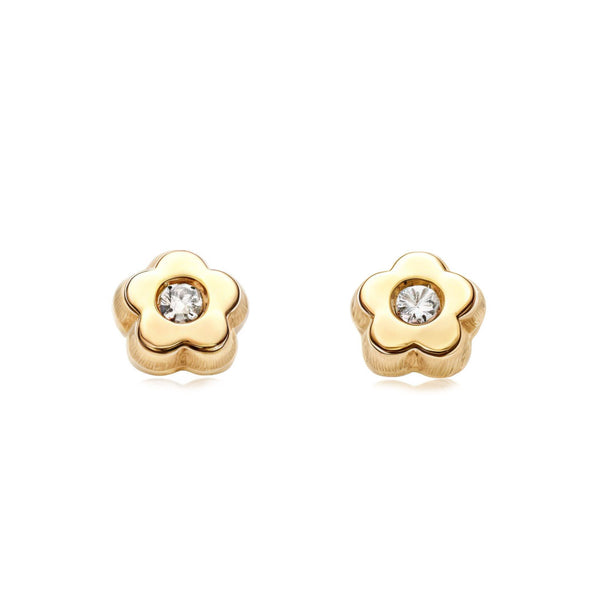 Orecchini bambini fiore margherita Zircone Oro Giallo 18K