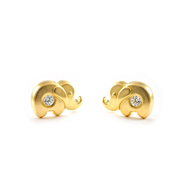 Orecchini bambini Elefante Zircone Oro Giallo 18K