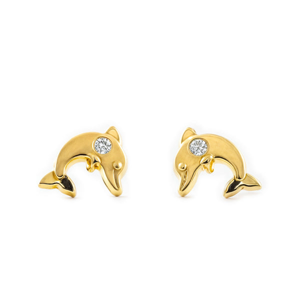 Orecchini ragazza Delfino Zircone Oro Giallo 9K