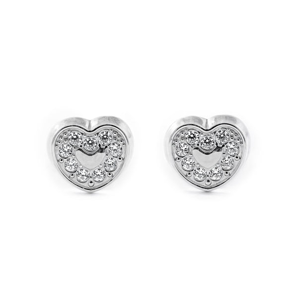 Orecchini ragazza Cuore Zircone Oro Bianco 9K