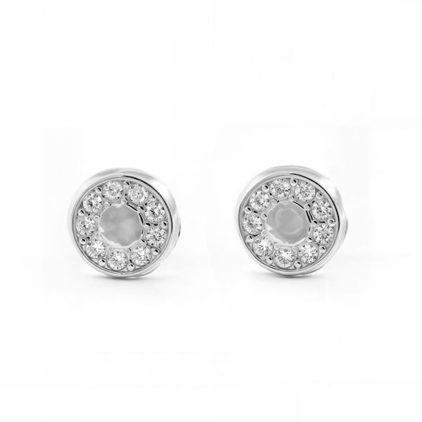 Orecchini ragazza Rotondo Zircone Oro Bianco 18K