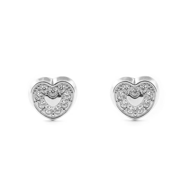 Orecchini bambini Cuore Zircone Oro Bianco 9K